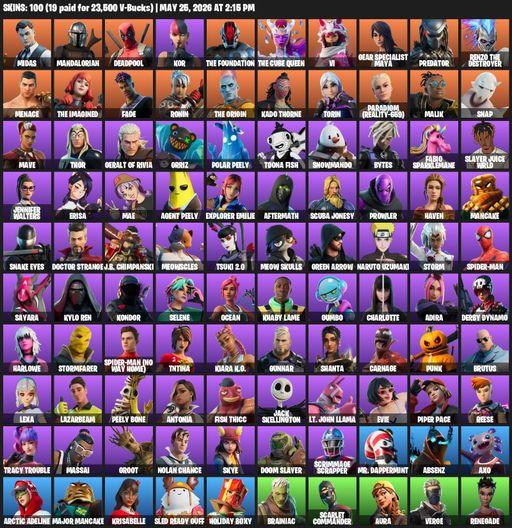[PC/PSN/XBOX] | 100 skins | Midas | Mandalorian | Deadpool | Kor | The Foundation | The Cube Queen | Vi | Gear Specialist Maya | Predator | Full Access
