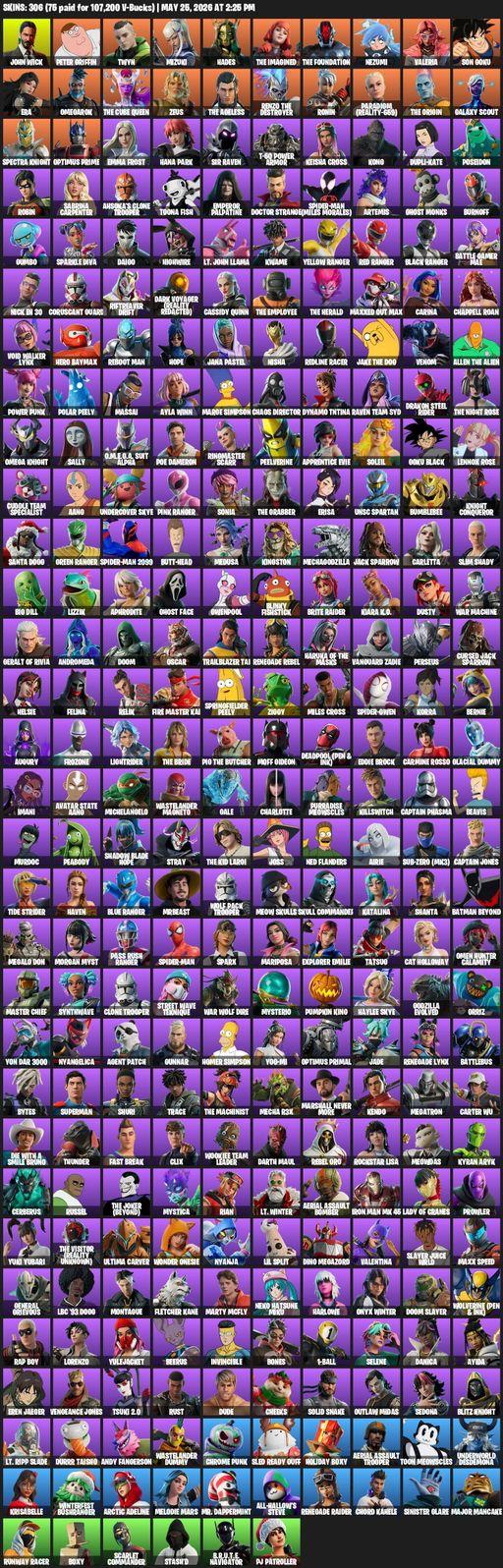 [PC/PSN] | 306 skins | Renegade Raider | Aerial Assault Trooper | John Wick | Peter Griffin | Twyn | Mizuki | Hades | The Imagined | The Foundation | Full Access
