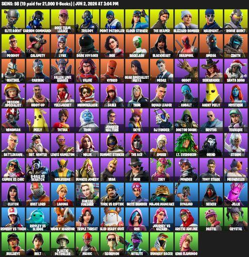 [PC/XBOX] | 98 skins | Take The L | OG STW | The Reaper | Elite Agent | Omega | Carbon Commando | Rose Team Leader | Trilogy | Point Patroller | Full Access