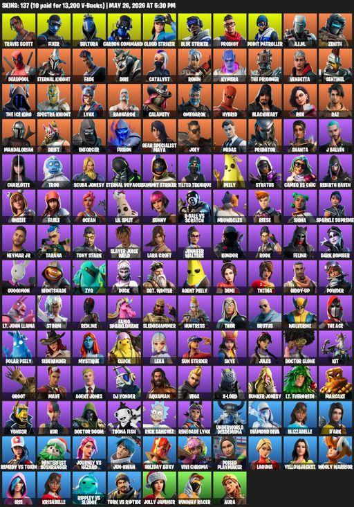 [PC] | 137 skins | Leviathan Axe | Travis Scott | Lara Croft | Fixer | Sultura | Carbon Commando | Cloud Striker | Blue Striker | Prodigy | Full Access