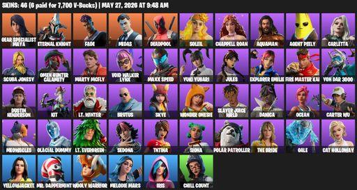 [PC/PSN/XBOX] | 46 skins | Gear Specialist Maya | Eternal Knight | Fade | Midas | Deadpool | Soleil | Chappell Roan | Aquaman | Agent Peely | Carletta | Full Access