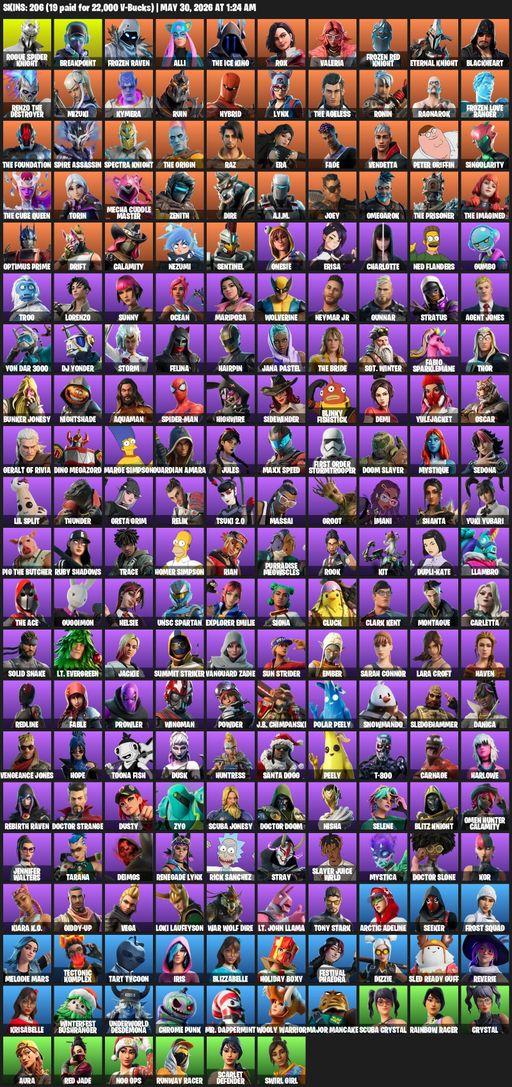 [PC] | 206 skins | Lara Croft | Reaper Axe | Rogue Spider Knight | Breakpoint | Frozen Raven | Alli | The Ice King | Rox | Valeria | Frozen Red Knight | Full Access