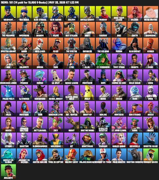 [PC/XBOX] | 101 skins | 1800 V-bucks | OG STW | Royale Knight | Blue Squire | Omega | Mako | Warpaint | Neo Versa | Blue Striker | Trilogy | Prodigy | Full Access