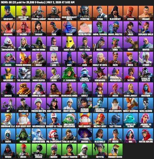 [PC/PSN] | 98 skins | 850 V-bucks | Leviathan Axe | OG STW | Warpaint | Rose Team Leader | Eternal Knight | Mandalorian | Gear Specialist Maya | Full Access