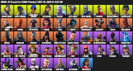 [PC/XBOX] | 47 skins | Take The L | Galaxy | Royale Knight | The Reaper | Elite Agent | Blue Squire | Omega | Rogue Agent | Blue Striker | Full Access