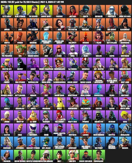 [PC] | 118 skins | Take The L | The Reaper | Elite Agent | Omega | Blue Striker | Rogue Agent | Carbide | Joltara | Zenith | Enforcer | Frostbite | Full Access