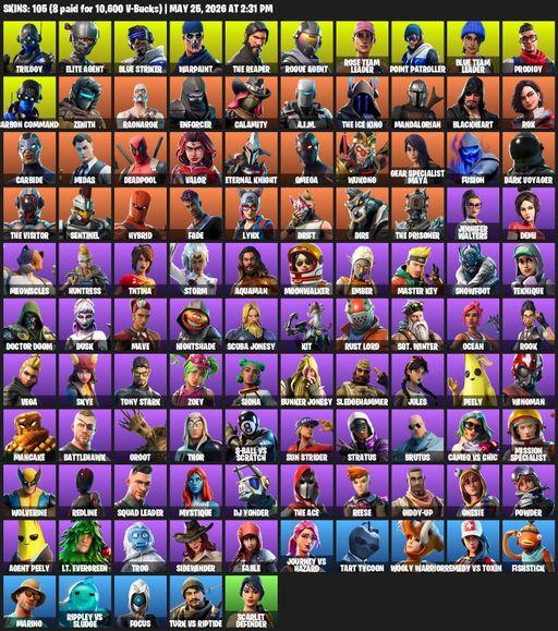[PC/PSN/XBOX] | 105 skins | Take The L | OG STW | The Reaper | Elite Agent | Omega | Trilogy | Blue Striker | Warpaint | Rogue Agent | Full Access