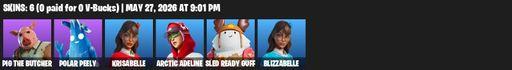 [PC/PSN/XBOX] | 6 skins | 1200 V-bucks | Pig the Butcher | Polar Peely | Krisabelle | Arctic Adeline | Sled Ready Guff | Blizzabelle | Full Access