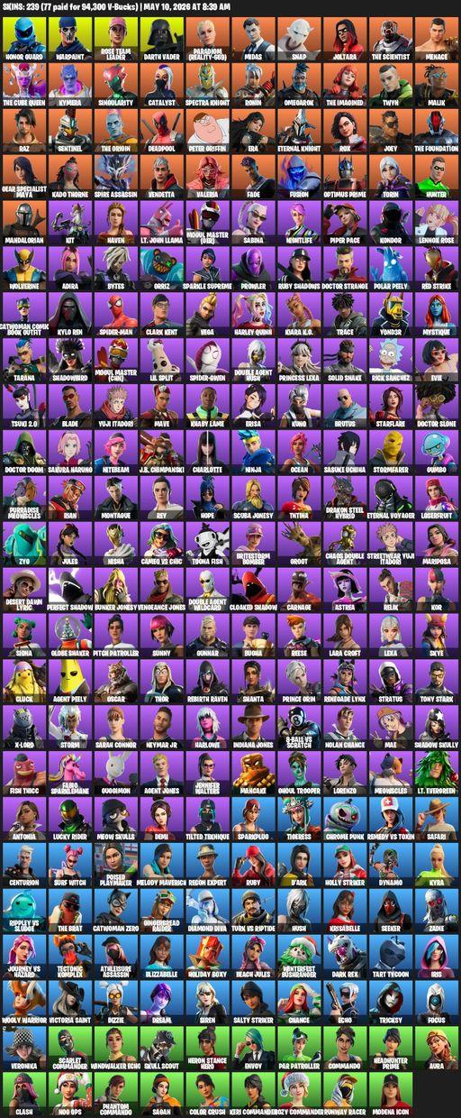 [PC/XBOX] | 239 skins | 1250 V-bucks | Merry Mint Axe | Leviathan Axe | OG STW | Honor Guard | Lara Croft | Warpaint | Rose Team Leader | Darth Vader | Full Access