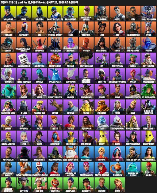 [PC/XBOX] | 118 skins | 1000 V-bucks | OG STW | Lara Croft | Reaper Axe | Warpaint | Fixer | Sultura | Point Patroller | Breakpoint | Rose Team Leader | Full Access