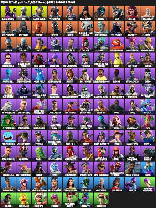 [PC/PSN/XBOX] | 127 skins | Merry Mint Axe | Omega | Dark Vertex | Eon | Rogue Agent | The Visitor | Lynx | Blackheart | Zenith | Dire | Valor | Full Access