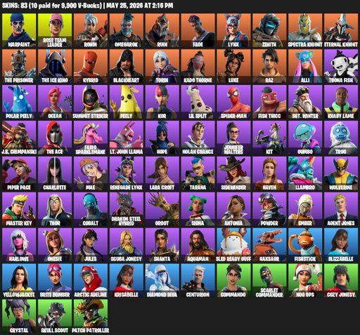 [PC/PSN/XBOX] | 83 skins | 600 V-bucks | OG STW | Lara Croft | Warpaint | Rose Team Leader | Ronin | Omegarok | Ruin | Fade | Lynx | Zenith | Full Access