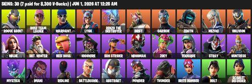 [PC/PSN/XBOX] | 30 skins | 850 V-bucks | OG STW | Rogue Agent | Rose Team Leader | Warpaint | Lynx | Renzo the Destroyer | Drift | Carbide | Zenith | Full Access