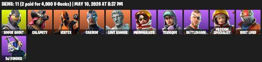 [PC/PSN/XBOX] | 11 skins | Take The L | Rogue Agent | Calamity | Vertex | Carbide | Love Ranger | Moonwalker | Teknique | Battlehawk | Full Access