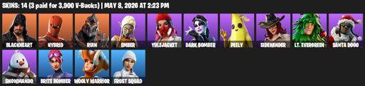 [PC/PSN/XBOX] | 14 skins | Blackheart | Hybrid | Ruin | Ember | Yulejacket | Dark Bomber | Peely | Sidewinder | Lt. Evergreen | Santa Dogg | Snowmando | Full Access