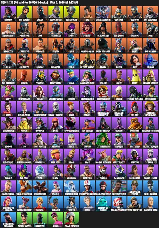 [PC/PSN/XBOX] | 135 skins | 500 V-bucks | Take The L | The Reaper | Elite Agent | Omega | Lara Croft | Shaman | Rogue Agent | Raz | Spire Assassin | Full Access