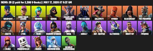 [PC/PSN/XBOX] | 25 skins | 900 V-bucks | OG STW | Wonder | IKONIK | Warpaint | Rose Team Leader | Fallen Love Ranger | The Ice King | Calamity | Full Access