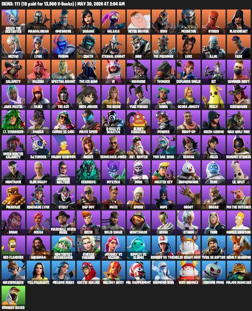 [PC/PSN] | 111 skins | Reaper Axe | Renzo the Destroyer | Mandalorian | Omegarok | Sorana | Galaxia | Peter Griffin | Ruin | Predator | Hybrid | Full Access