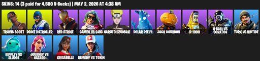 [PC/PSN/XBOX] | 14 skins | Travis Scott | Point Patroller | Red Strike | Cameo vs Chic | Naruto Uzumaki | Polar Peely | Jack Gourdon | P-1000 | Full Access