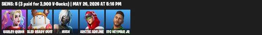 [PC/PSN/XBOX] | 5 skins | Harley Quinn | Sled Ready Guff | Hush | Arctic Adeline | FFC Neymar Jr | Spider Snare | Sigil of the Empire | Sledgecracker | Full Access