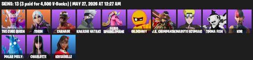 [PC/PSN/XBOX] | 13 skins | The Cube Queen | Torin | Carnage | Kakashi Hatake | Fabio Sparklemane | Gildedguy | J.B. Chimpanski | Naruto Uzumaki | Full Access