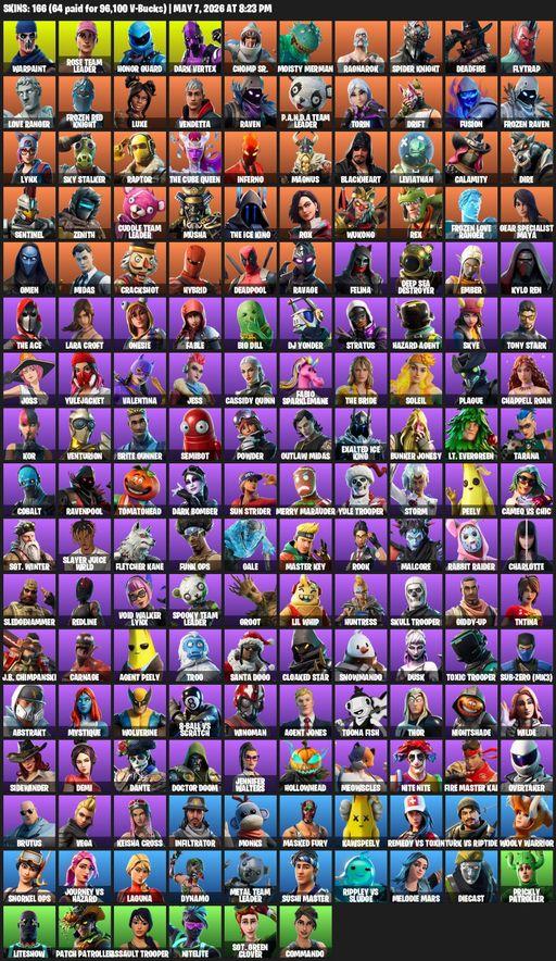[PC/PSN/XBOX] | 166 skins | OG STW | Honor Guard | Lara Croft | Warpaint | Rose Team Leader | Dark Vertex | Chomp Sr. | Moisty Merman | Ragnarok | Full Access