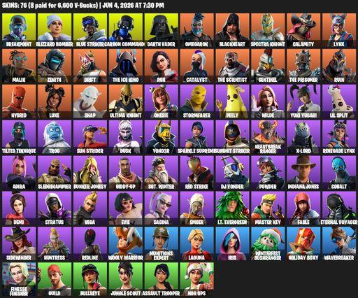 [PC/XBOX] | 76 skins | Breakpoint | Blizzard Bomber | Blue Striker | Carbon Commando | Darth Vader | Omegarok | Blackheart | Spectra Knight | Calamity | Full Access