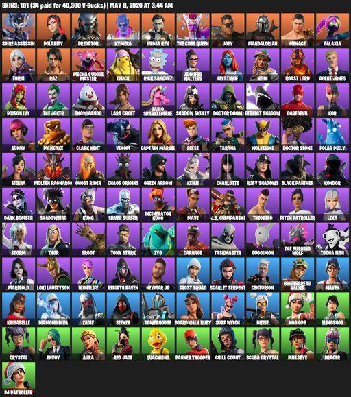 [PC/PSN/XBOX] | 101 skins | Lara Croft | Reaper Axe | Spire Assassin | Polarity | Predator | Kymera | Midas Rex | The Cube Queen | Joey | Mandalorian | Full Access