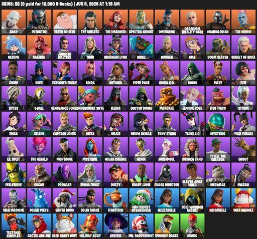 [PC/PSN/XBOX] | 88 skins | 2050 V-bucks | Snap | Predator | Peter Griffin | The Ageless | The Imagined | Spectra Knight | Omegarok | Full Access
