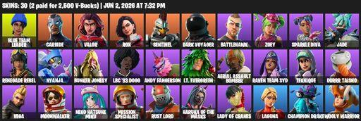 [PC/XBOX] | 30 skins | 1200 V-bucks | Take The L | Blue Team Leader | Carbide | Valor | Rox | Sentinel | Dark Voyager | Battlehawk | Zoey | Full Access