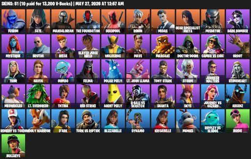 [PC/XBOX] | 51 skins | 550 V-bucks | Merry Mint Axe | Fusion | Fate | Mandalorian | The Foundation | Deadpool | Ronin | Midas | Gear Specialist Maya | Full Access