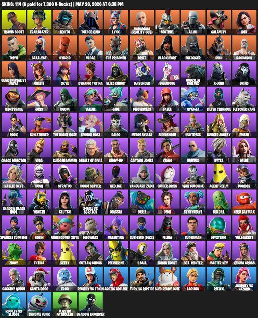 [PC/PSN] | 114 skins | Travis Scott | Trailblazer | Zenith | The Ice King | Lynx | Paradigm (Reality-659) | Sentinel | A.I.M. | Calamity | Rox | Twyn | Full Access