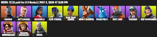[PC] | 13 skins | Take The L | Mako | Carbide | Battlehawk | Krisabelle | Blue Striker | Blue Team Leader | Wooly Warrior | Polar Peely | Rust Lord | Full Access