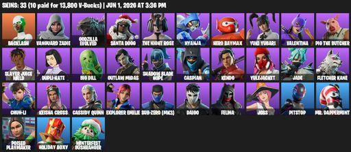 [PC/PSN/XBOX] | 33 skins | Backlash | Vanguard Zadie | Godzilla Evolved | Santa Dogg | The Night Rose | Nyanja | Hero Baymax | Yuki Yubari | Valentina | Full Access