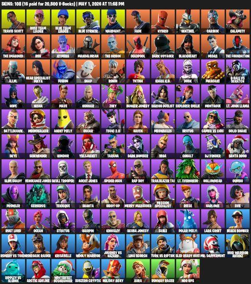 [PC/XBOX] | 108 skins | Take The L | OG STW | Renegade Raider | Travis Scott | Lara Croft | Rose Team Leader | Blue Team Leader | Blue Striker | Full Access