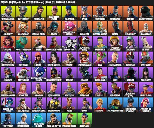 [PC/PSN/XBOX] | 76 skins | 550 V-bucks | Take The L | OG STW | The Reaper | Elite Agent | Omega | Rogue Agent | Rose Team Leader | Warpaint | Lynx | Full Access