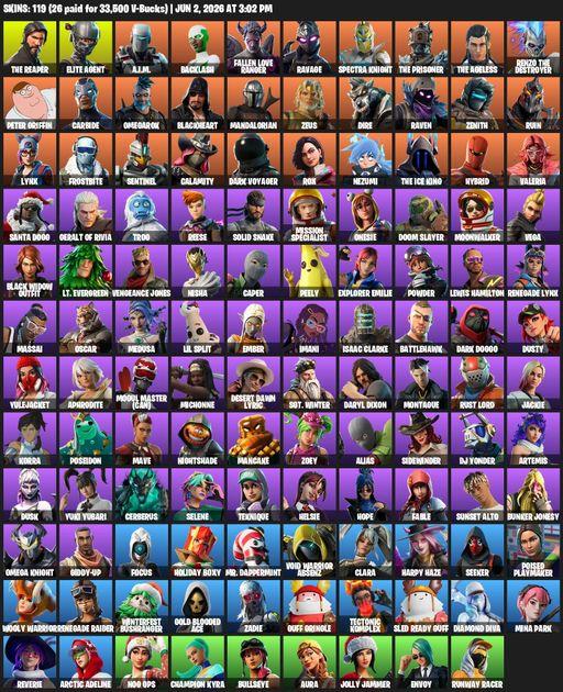 [PC/PSN/XBOX] | 119 skins | Take The L | Renegade Raider | The Reaper | Elite Agent | A.I.M. | Backlash | Fallen Love Ranger | Ravage | Spectra Knight | Full Access