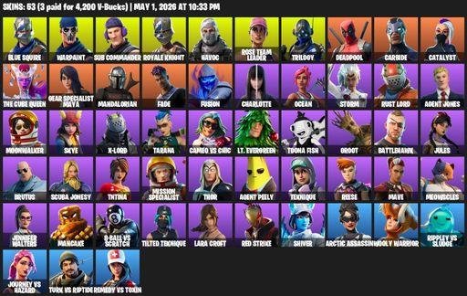 [PC/PSN/XBOX] | 53 skins | Floss | Take The L | OG STW | Royale Knight | Blue Squire | Lara Croft | Warpaint | Sub Commander | Havoc | Full Access