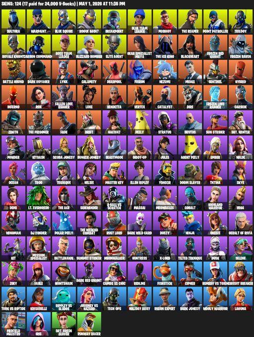 [PC/PSN/XBOX] | 124 skins | Take The L | OG STW | Royale Knight | The Reaper | Elite Agent | Blue Squire | Sultura | Warpaint | Rogue Agent | Full Access