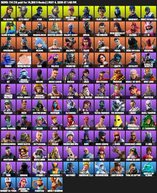 [PC/XBOX] | 114 skins | Merry Mint Axe | Take The L | OG STW | The Reaper | Elite Agent | Omega | Fixer | Rogue Agent | Rose Team Leader | Trilogy | Full Access