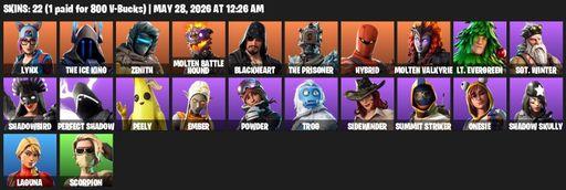 [PC/PSN/XBOX] | 22 skins | Lynx | The Ice King | Zenith | Molten Battle Hound | Blackheart | The Prisoner | Hybrid | Molten Valkyrie | Lt. Evergreen | Full Access