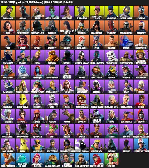 [PC/PSN/XBOX] | 108 skins | Take The L | OG STW | The Reaper | Elite Agent | Omega | Lara Croft | Drift | Ghoul Trooper | Rose Team Leader | Warpaint | Full Access