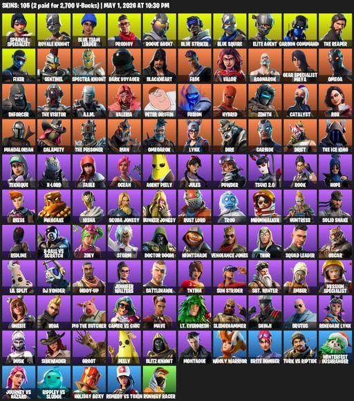 [PC/XBOX] | 105 skins | Floss | Take The L | Sparkle Specialist | Royale Knight | The Reaper | Elite Agent | Blue Squire | Omega | Blue Team Leader | Full Access