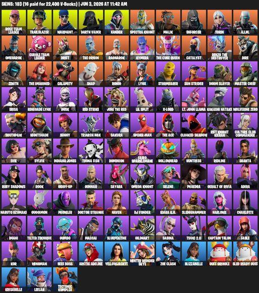 [PC/PSN/XBOX] | 103 skins | OG STW | Rose Team Leader | Trailblazer | Warpaint | Darth Vader | Xander | Spectra Knight | Malik | Enforcer | Torin | Full Access