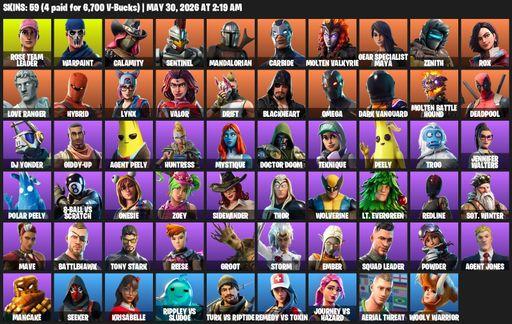 [PC/PSN/XBOX] | 59 skins | OG STW | Omega | Reaper Axe | Rose Team Leader | Warpaint | Calamity | Sentinel | Mandalorian | Carbide | Molten Valkyrie | Full Access