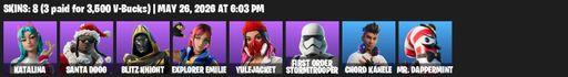 [PC/PSN/XBOX] | 8 skins | 600 V-bucks | Katalina | Santa Dogg | Blitz Knight | Explorer Emilie | Yulejacket | First Order Stormtrooper | Chord Kahele | Full Access
