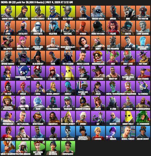[PC/XBOX] | 95 skins | Take The L | Royale Knight | The Reaper | Elite Agent | Blue Squire | Omega | Rogue Agent | Carbide | Frozen Raven | Dire | Full Access
