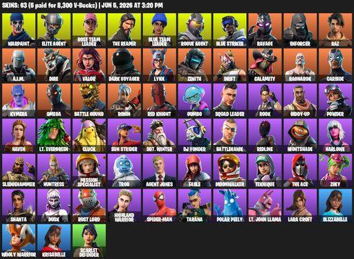 [PC/XBOX] | 63 skins | 1450 V-bucks | Take The L | OG STW | The Reaper | Elite Agent | Omega | Lara Croft | Reaper Axe | Warpaint | Rose Team Leader | Full Access