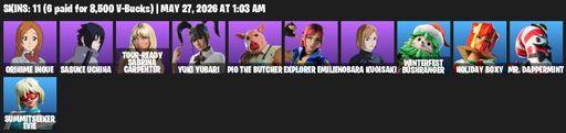 [PC/PSN/XBOX] | 11 skins | Orihime Inoue | Sasuke Uchiha | Tour-Ready Sabrina Carpenter | Yuki Yubari | Pig the Butcher | Explorer Emilie | Full Access