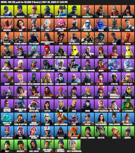 [PC/XBOX] | 106 skins | OG STW | Point Patroller | Warpaint | Rose Team Leader | Trilogy | Cloud Striker | Fixer | Singularity | Ruin | Vendetta | Full Access